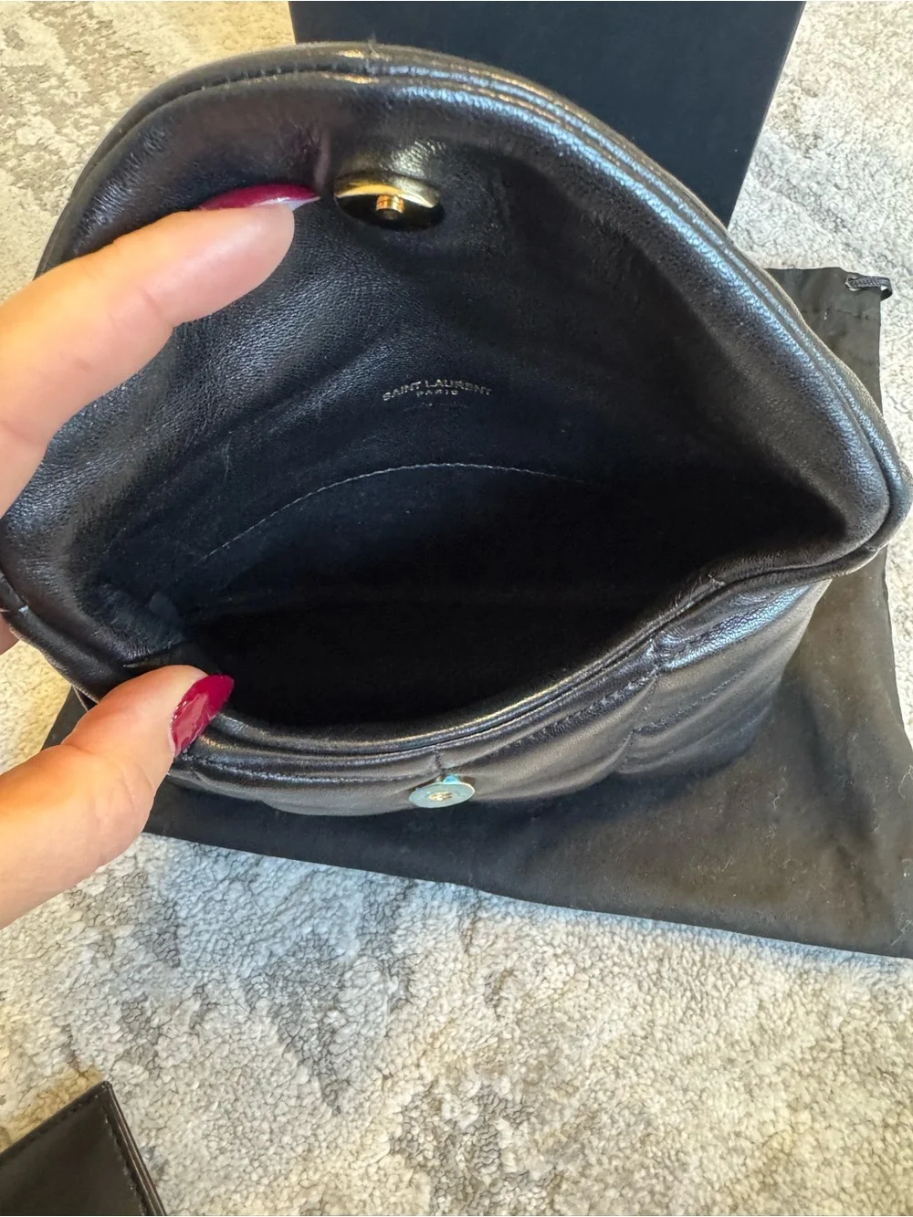 Yves Saint Laurent Black Quilted Leather Puffer Clutch with Gold YSL Logo - Picture 7 of 14